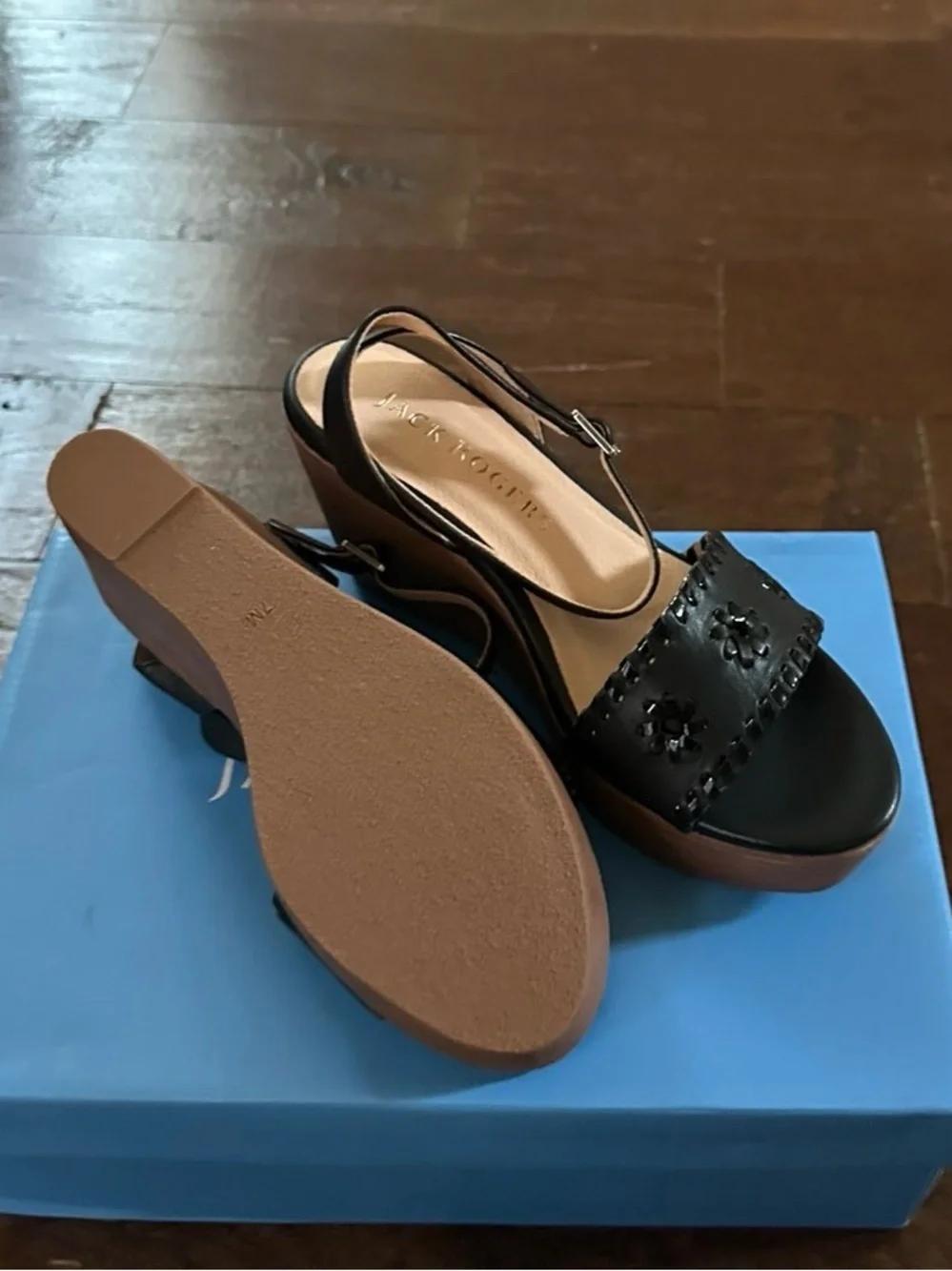 Jack Rogers Ferry Stacked Platform Wedge Sandal Black size 7 Brand New